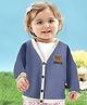 MOMISY Full Sleeves Teddy Bear Printed Cardigan - Blue