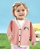 MOMISY Full Sleeves Placement Girl Detailed Cardigan - Pink