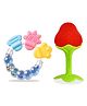 Chinmay Kids Baby Food Grade BPA Free Customized Food Shape Silicone Stand & Bell Teether Blue & Red