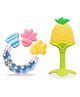 Chinmay Kids Baby Food Grade BPA Free Customized Food Shape Silicone Stand & Bell Teether Blue & Yellow