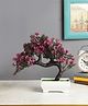 Foliyaj Artificial Bent Bonsai Tree with Magenta Leaves and White Rectangular Pot