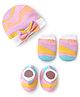 Bonfino 100% Cotton Caps Mittens & Booties Set Marble Print - Pink