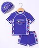 Kookie Kids Half Sleeves Two Piece Swimsuit with Cap Text Print - Navy Blue