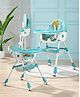 High Chair with Wheels and Printed Cushion - Blue| 5 Point Harness| Wheels with Lock| Compact Fold| Removable Double Food Tray| Reclining Backrest