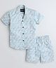 Polka Tots Cotton Half Sleeves Ribbon Art Abstract Design Printed Coordinating Shirt & Shorts Set - Sky Blue