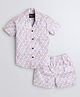 Polka Tots Cotton Half Sleeves Ribbon Art Abstract Design Printed Coordinating Shirt & Shorts Set - Light Pink