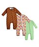 The Mom Store Cotton Knit Pack Of 3 Full Sleeves Animal & Car Printed Sleepsuits - Multi Colour