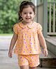Babyhug Cotton Single Jersey Knit Half Sleeves Night Suit Floral Print - Orange