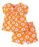Babyhug Cotton Single Jersey Knit Half Sleeves Front Open Night Suit Floral Print - Orange