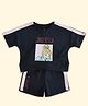 Pantaloons Junior Cotton Disney Princess Featuring Half Sleeves Cinderella Printed Coordinating Tee With Shorts - Navy Blue