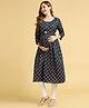 MomToBe Three Fourth Sleeves Floral Motif Printed Maternity Kurta With Concealed Zipper Nursing Access - Green