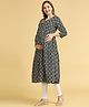 MomToBe Three Fourth Sleeves Ethnic Motif Printed Maternity Kurta  With Concealed Zipper Nursing Access - Green