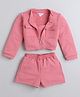 Taffykids  Solid Coordinating Crop Top & Short Set With  Full Sleeve Zip Up Jacket -  Pink