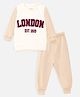 Nap Chief Pure Cotton Full Sleeves London Text Printed Tee & Joggers Set -  White