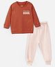 Nap Chief Pure Cotton Full Sleeves Travel Mood Text Printed Tee & Jogger Set - Orange