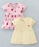 Ben Benny Interlock Knit Half Sleeves Frock Strawberry Print Pack Of 2 - Yellow & Pink
