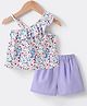 Kookie Kids One Shoulder Sleeves Top & Shorts Set Floral Print - White & Purple