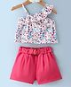 Kookie Kids One Shoulder Sleeves Top & Shorts Set Floral Print - White & Pink