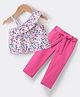 Kookie Kids One Shoulder Sleeves Top & Lounge Pant Set Floral Print - Fuchsia
