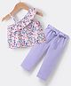 Kookie Kids One Shoulder Sleeves Top & Lounge Pant Set Floral Print - Purple