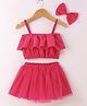 Kookie Kids Sleeveless Solid Singlet Top & Skirt Set with Bow - Fuchsia