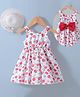 Kookie Kids Sleeveless Frock with Floral Print & Hat- White & Red