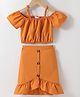 Kookie Kids Cold Shoulder Sleeves Solid Colour Top with Skirt - Brown