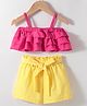 Kookie Kids Singlet Sleeves Layered Top with Shorts - Fushcia