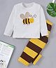 Funkrafts Premium Cotton Full Sleeves Honey Bee Printed Tee & Pajama Set - Off White & Brown