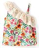 Babyhug Rayon Woven Sleeveless Top with Lace Detailing & Floral Print- Off White