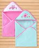Babyhug Terry Knit Hooded Towel Set  Owl and Sparrow Patch Pack of 2 - Pink & Blue