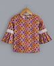 Hugsntugs Full Sleeves Geometric Floral Printed Lace Detailed Top - Orange