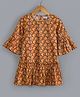 Hugsntugs Full Sleeves Vintage Scallop Printed Dress - Yellow