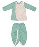 A Toddler Thing 100% Muslin Organic Cotton Sleeveless Floral Printed Coordinating Kurta Dhoti Set - Teal Blue