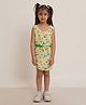 Creative Kids  Sleeveless Fruits Printed Cotton A Line Dress - Green & Yellow