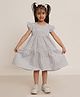 Creative Kids  Cap Sleeves Abstract Block Printed Cotton Fit & Flare Dress - White & Blue