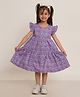 Creative Kids  Cap Sleeves Pizza  Printed Cotton Fit & Flare Dress - Purple & Yellow