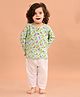 LIL PITAARA Pure Cotton Full Sleeves Flamingo Printed  Pajama Set -  Blue