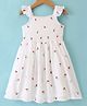 Mark & Mia Frill Sleeves Cherry Print Frocks with Smocking Detailing- White