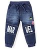 Babyhug Marvel   Denim Whiskered Full Length Jogger with Marvel Print - Blue