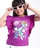 Arias Cotton Knit Flutter Sleeves T-Shirt With Reversible Sequin & Floral Print - Fuchsia