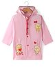 Babyhug Full Sleeves Below Knee Length Hooded Raincoat Cat Print - Pink