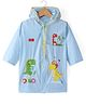 Babyhug Full Sleeves Below Knee Length Hooded Raincoat Dino Print - Ice Blue (Rope Color May Vary)