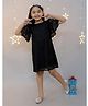 KIDSDEW Half Bell Sleeves Floral Lace Embellished A Line Dress - Black