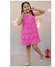 KIDSDEW Sleeveless Geometric Circle Cut Out Detailed Georgette A Line   Dress - Pink