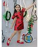 KIDSDEW Half Puff Sleeves Floral Woven Designed A Line Jacquard Dress -  Red