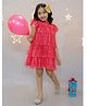 KIDSDEW Cap Sleeves Stars Foil Printed Layered Dress - Red