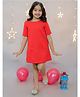 KIDSDEW Half Sleeves Chevron Designed Shimmer A Line Martini Party Dress - Red