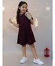 KIDSDEW Half Sleeves Floral Lace Embellished  A Line Dress - Wine Purple