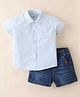 Simply Premium Cotton Half Sleeves Shirts and Shorts Set Abstract Print - Sky Blue